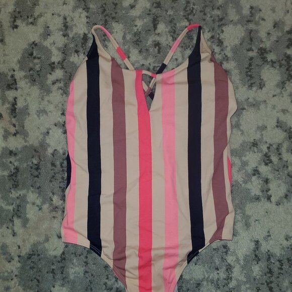 Xhilaration | Pink Striped One Piece Swimsuit Med - Picture 4 of 7
